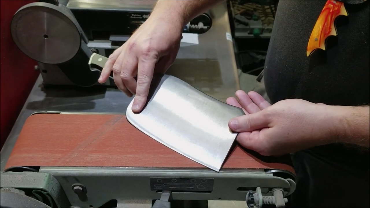 Sharpening a Meat Cleaver on a Belt Sander