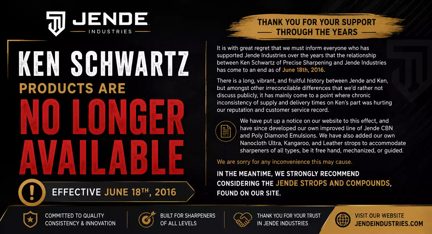 Ken Schwartz Products Are No Longer Available